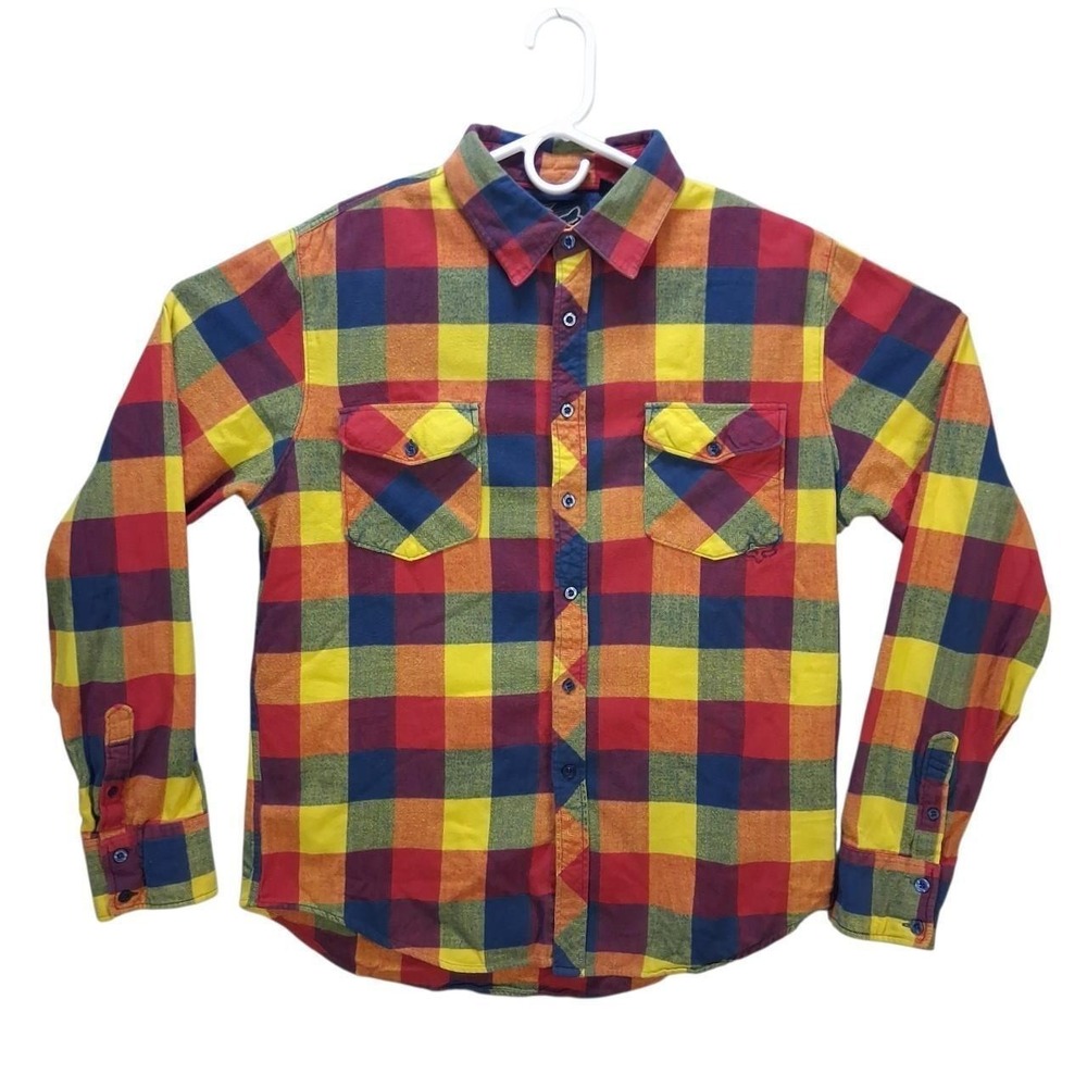 Fox Racing Mens Plaid Flannel Button Up Shirt Multicolor Workwear Moto Large